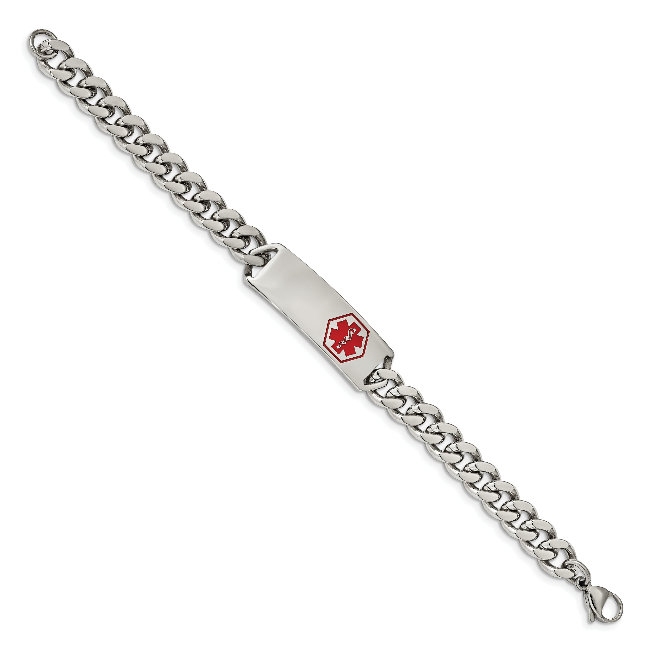 Chisel Stainless Steel Polished with Red Enamel Medical ID 8 inch Curb Chain Bracelet