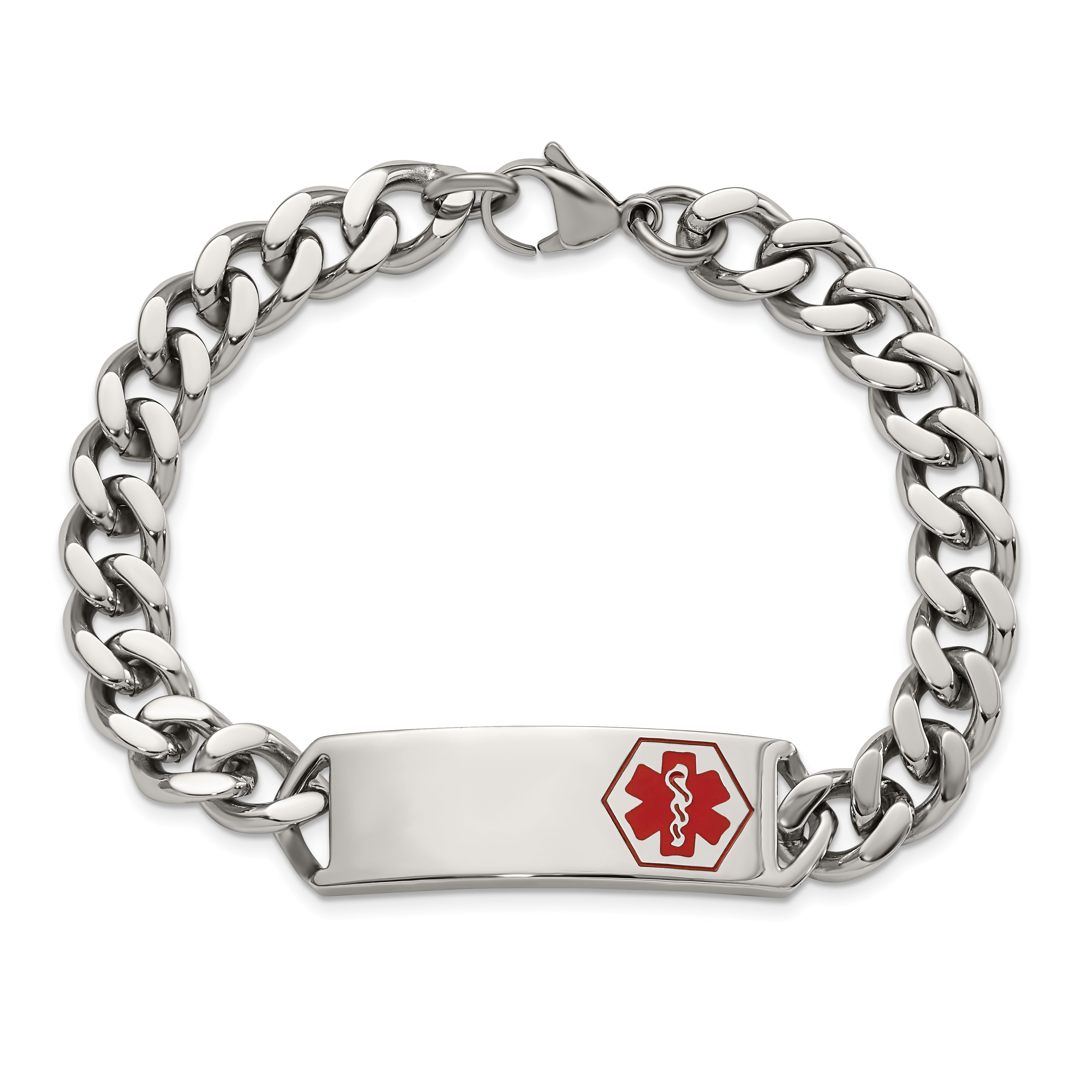 Chisel Stainless Steel Polished with Red Enamel Medical ID 8 inch Curb Chain Bracelet