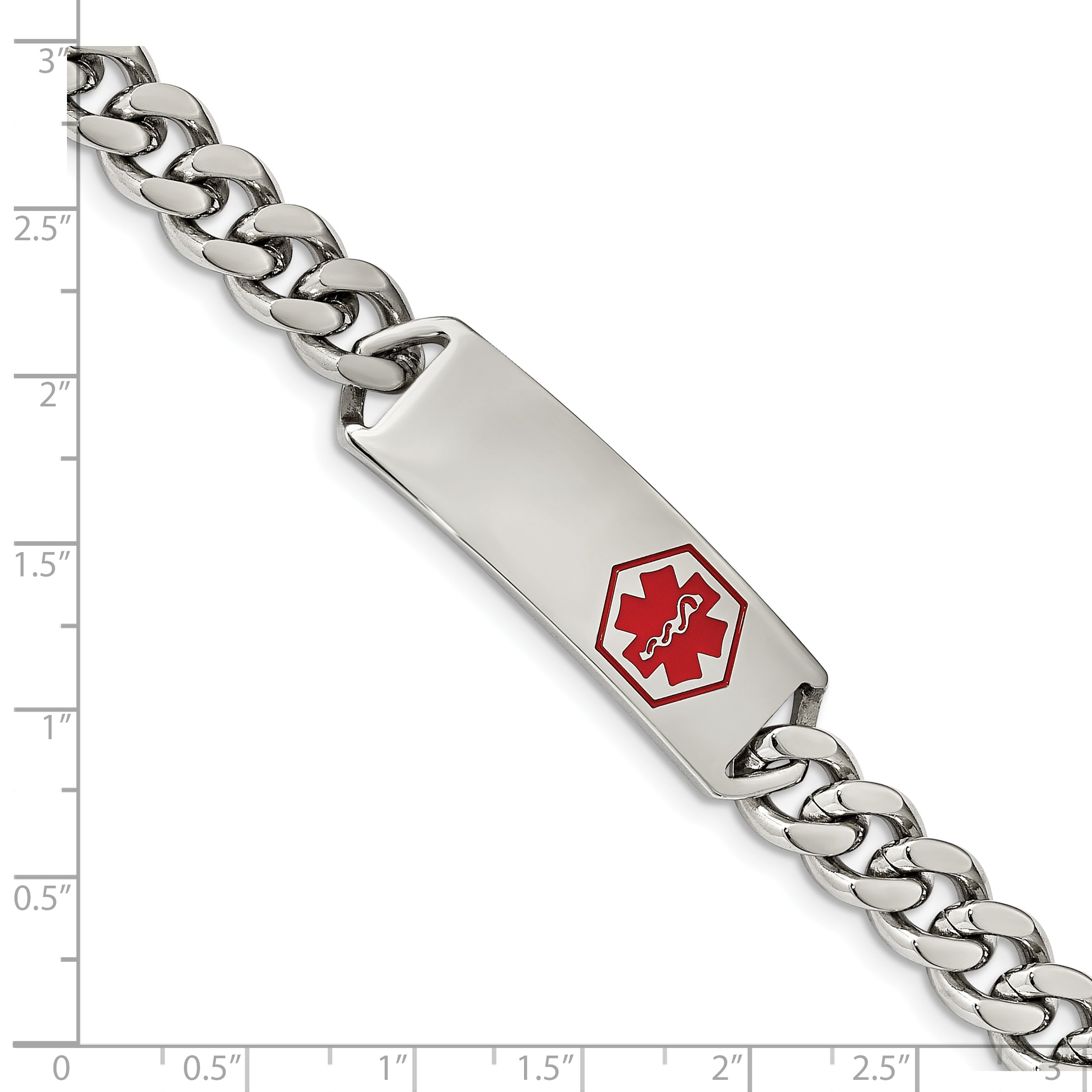 Chisel Stainless Steel Polished with Red Enamel Medical ID 8 inch Curb Chain Bracelet