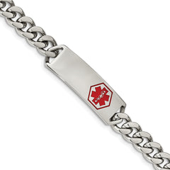 Chisel Stainless Steel Polished with Red Enamel Medical ID 8 inch Curb Chain Bracelet