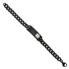 Chisel Stainless Steel Polished Black IP-plated with White Enamel Medical ID 8 inch Curb Chain Bracelet