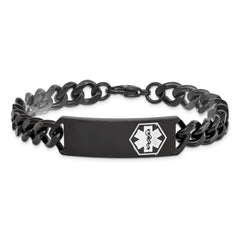 Chisel Stainless Steel Polished Black IP-plated with White Enamel Medical ID 8 inch Curb Chain Bracelet