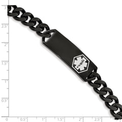 Chisel Stainless Steel Polished Black IP-plated with White Enamel Medical ID 8 inch Curb Chain Bracelet