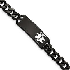 Chisel Stainless Steel Polished Black IP-plated with White Enamel Medical ID 8 inch Curb Chain Bracelet