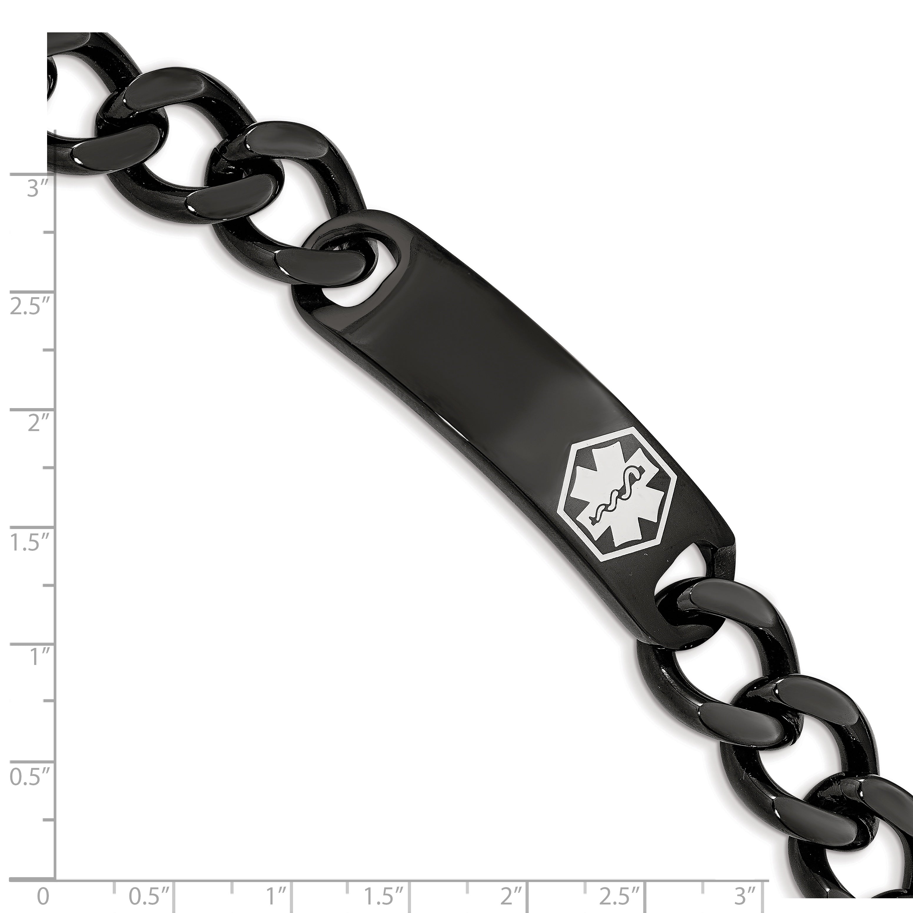 Chisel Stainless Steel Polished Black IP-plated with White Enamel Medical ID 8.25 inch Curb Chain Bracelet