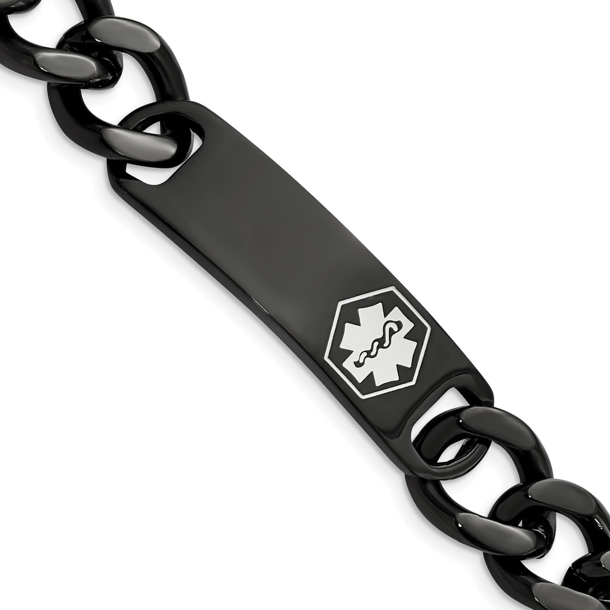 Chisel Stainless Steel Polished Black IP-plated with White Enamel Medical ID 8.25 inch Curb Chain Bracelet