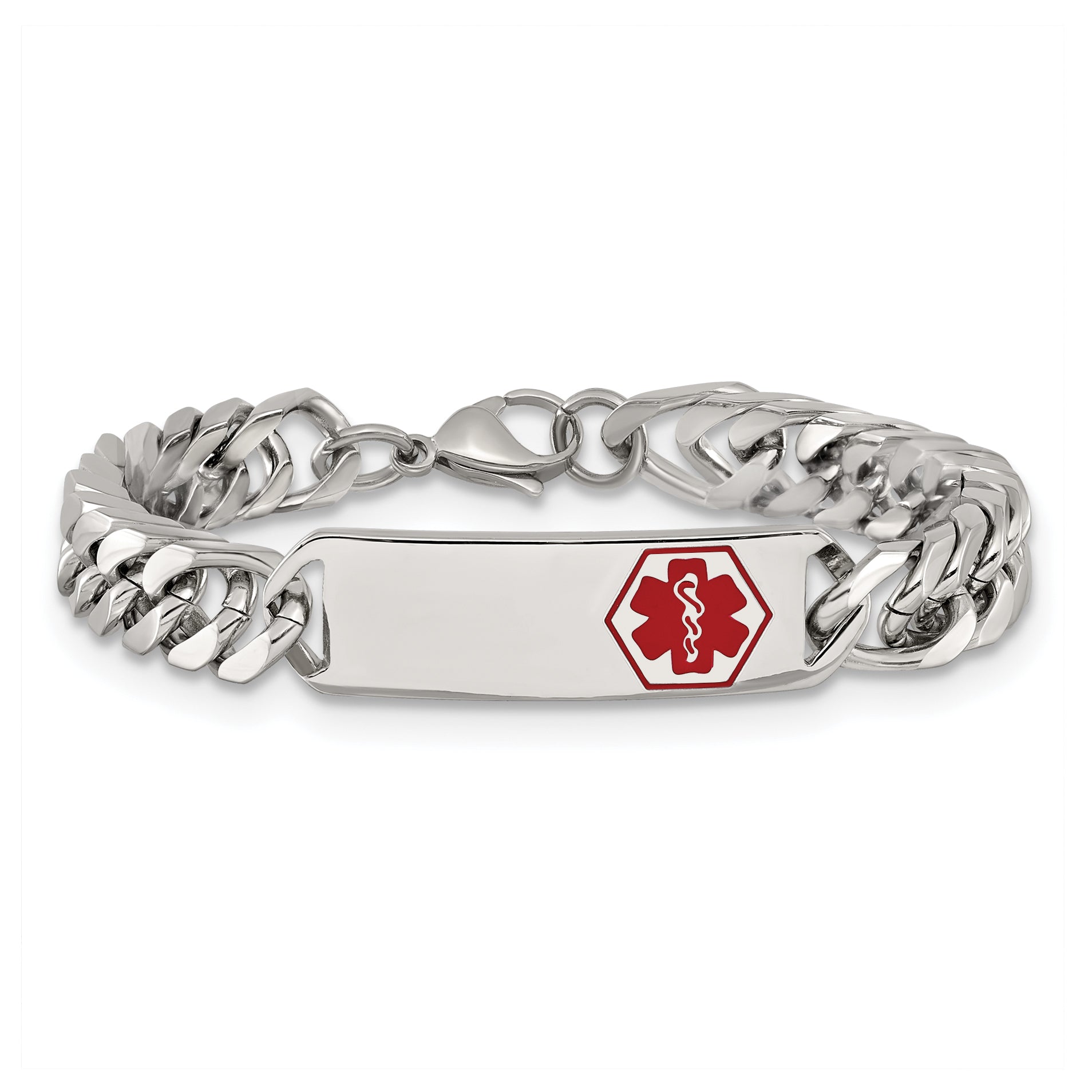 Chisel Stainless Steel Polished with Red Enamel Medical ID 8.5 inch Bracelet