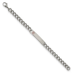 Chisel Stainless Steel Polished with Red Enamel Medical ID 8 inch Curb Chain Bracelet