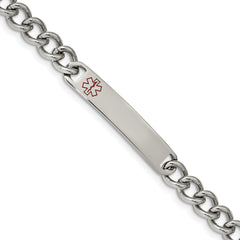 Chisel Stainless Steel Polished with Red Enamel Medical ID 8 inch Curb Chain Bracelet