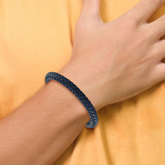 Schisel tainless Steel Brushed Blue Braided Leather 8.5 inch Bracelet