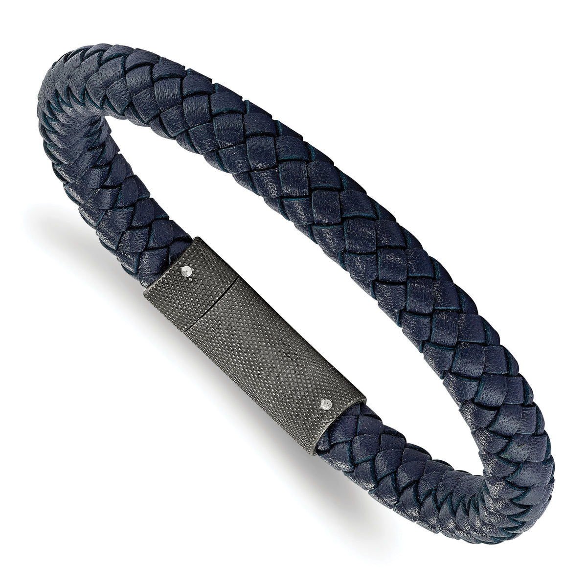 Schisel tainless Steel Brushed Blue Braided Leather 8.5 inch Bracelet