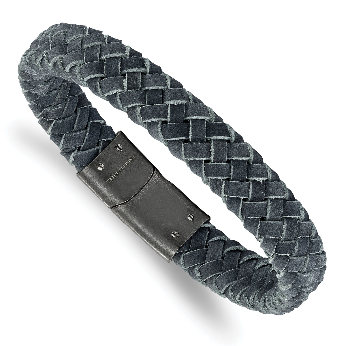 Chisel Stainless Steel Brushed Grey Braided Leather 8.5 inch Bracelet