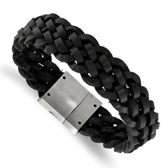 Chisel Stainless Steel Brushed Black Braided Leather 8.5 inch Bracelet