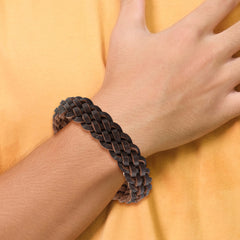 Chisel Stainless Steel Brushed Brown Braided Leather 8.5 inch Bracelet