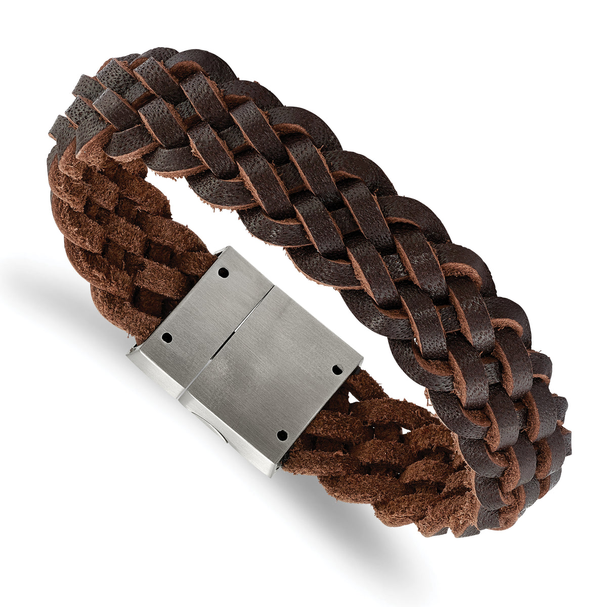 Chisel Stainless Steel Brushed Brown Braided Leather 8.5 inch Bracelet