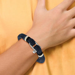 Chisel Stainless Steel Polished Woven Navy Blue Cotton 8.5 inch Bracelet