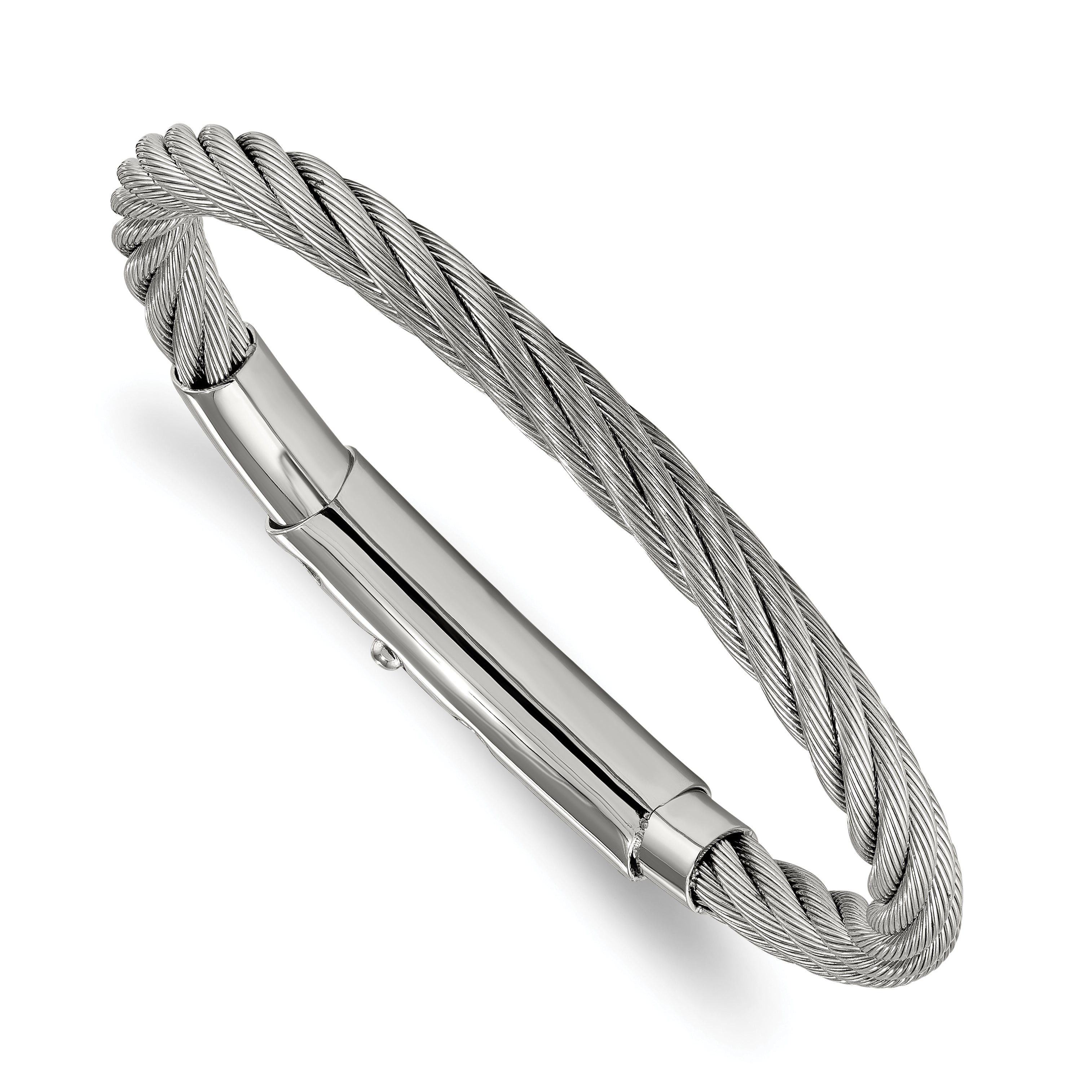 Chisel Stainless Steel Polished Twisted Wire Adjustable 7 inch to 7.75 inch Bangle