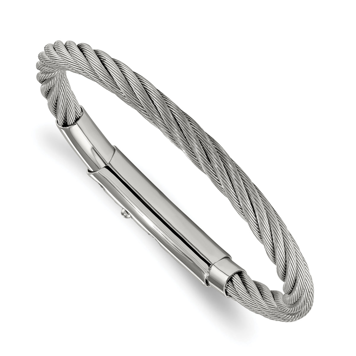 Chisel Stainless Steel Polished Twisted Wire Adjustable 7 inch to 7.75 inch Bangle