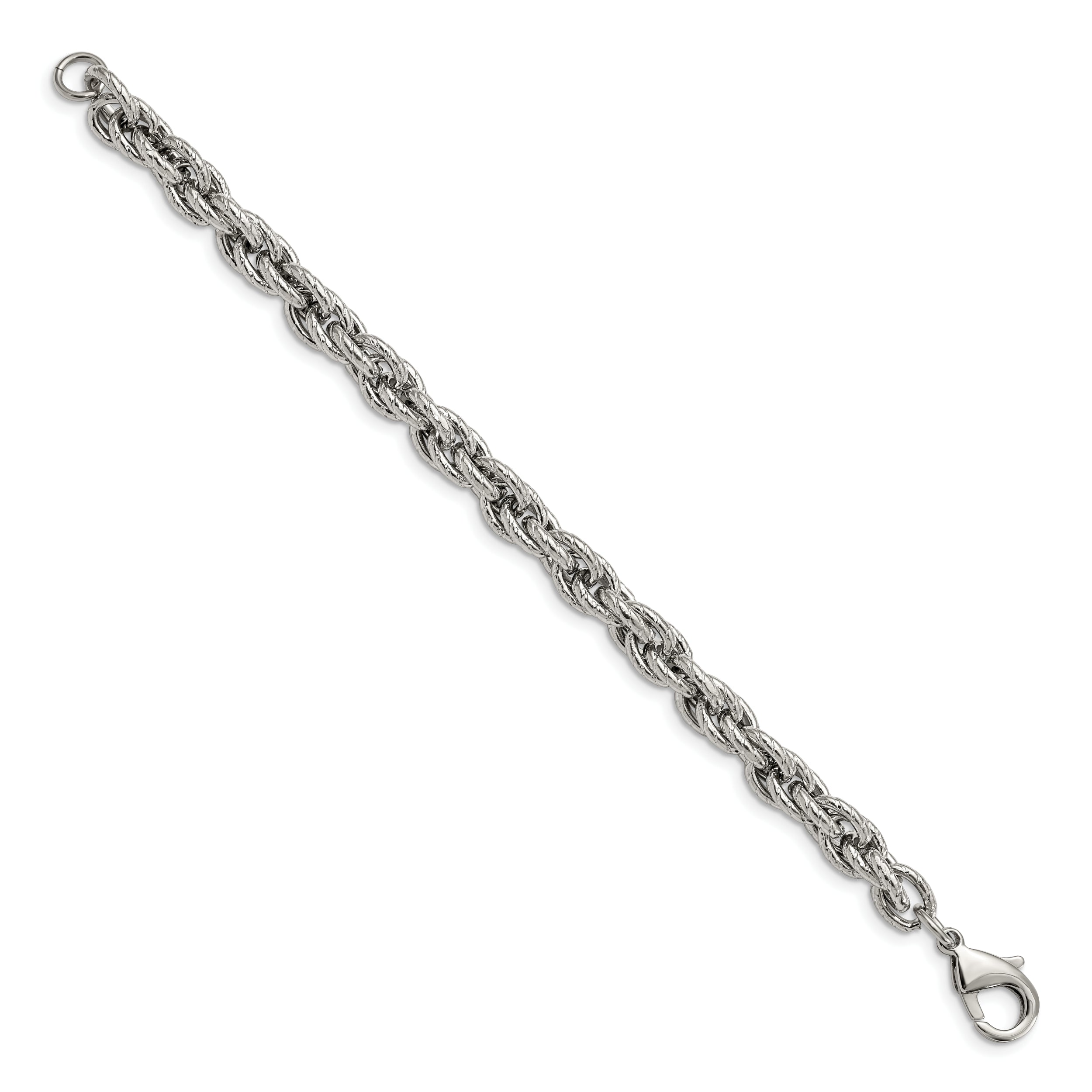 Chisel Stainless Steel Polished and Textured 8 inch Fancy Rope Bracelet