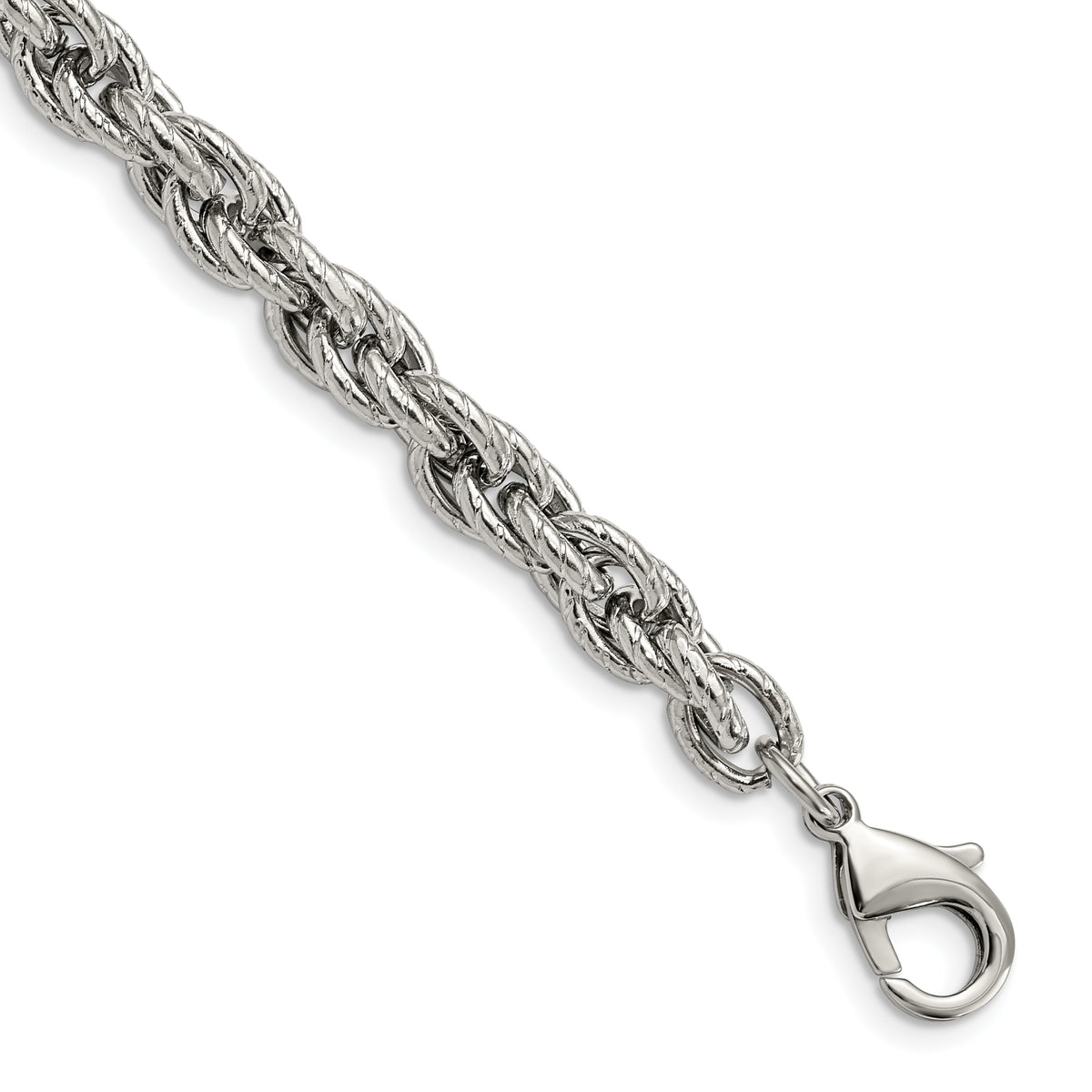 Chisel Stainless Steel Polished and Textured 8 inch Fancy Rope Bracelet