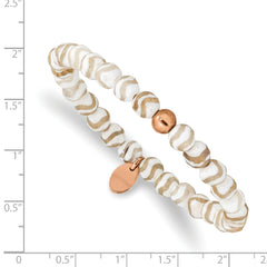 Chisel Stainless Steel Polished Rose IP-plated 6mm White Wave Agate Beaded Stretch Bracelet