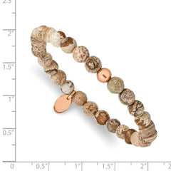 Chisel Stainless Steel Polished Rose IP-plated 6mm Brown Jasper Beaded Stretch Bracelet