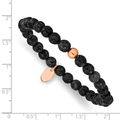 Chisel Stainless Steel Polished Rose IP-plated 6mm Black Onyx Stretch Bracelet