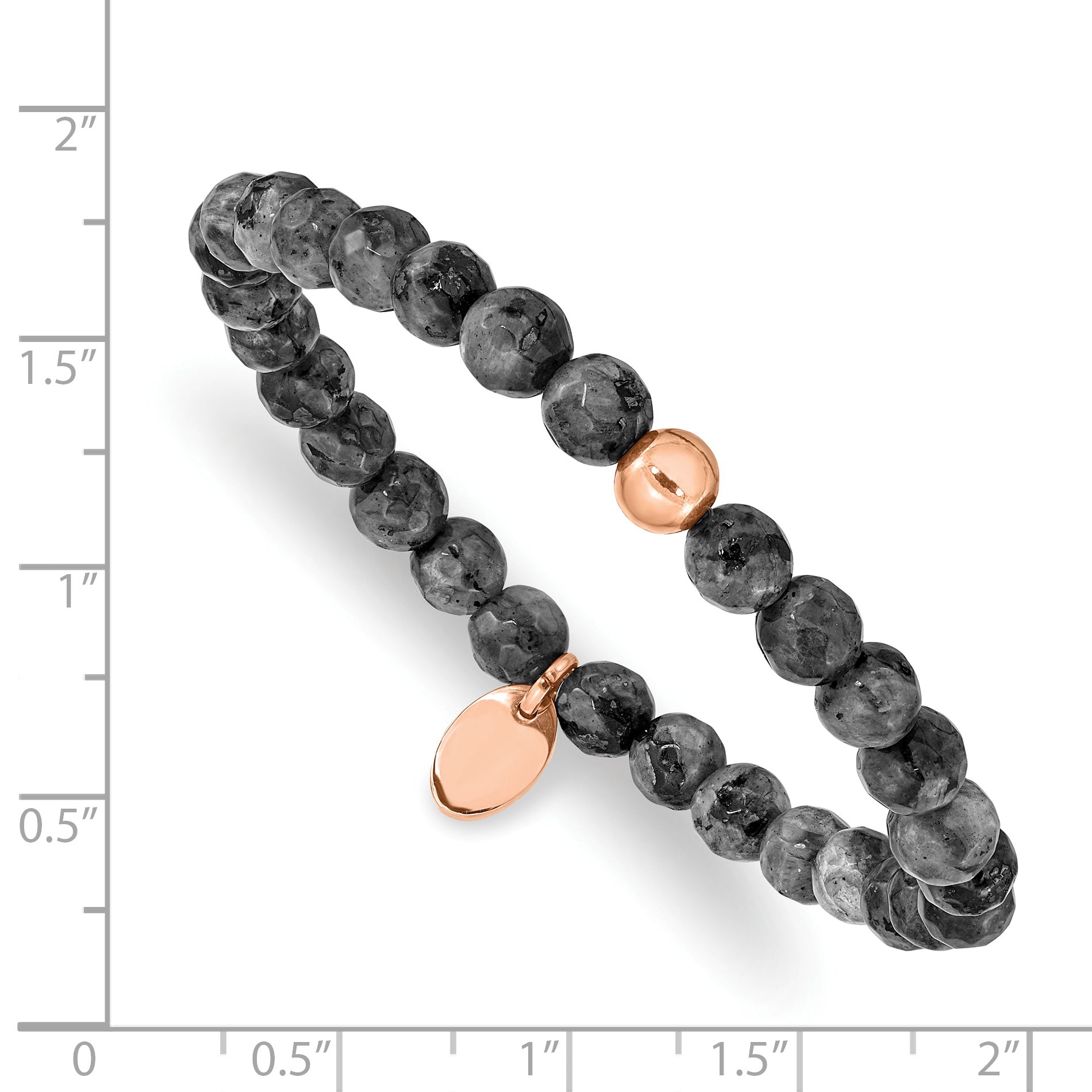 Chisel Stainless Steel Polished Rose IP-plated 6mm Spectrolite Beaded Stretch Bracelet