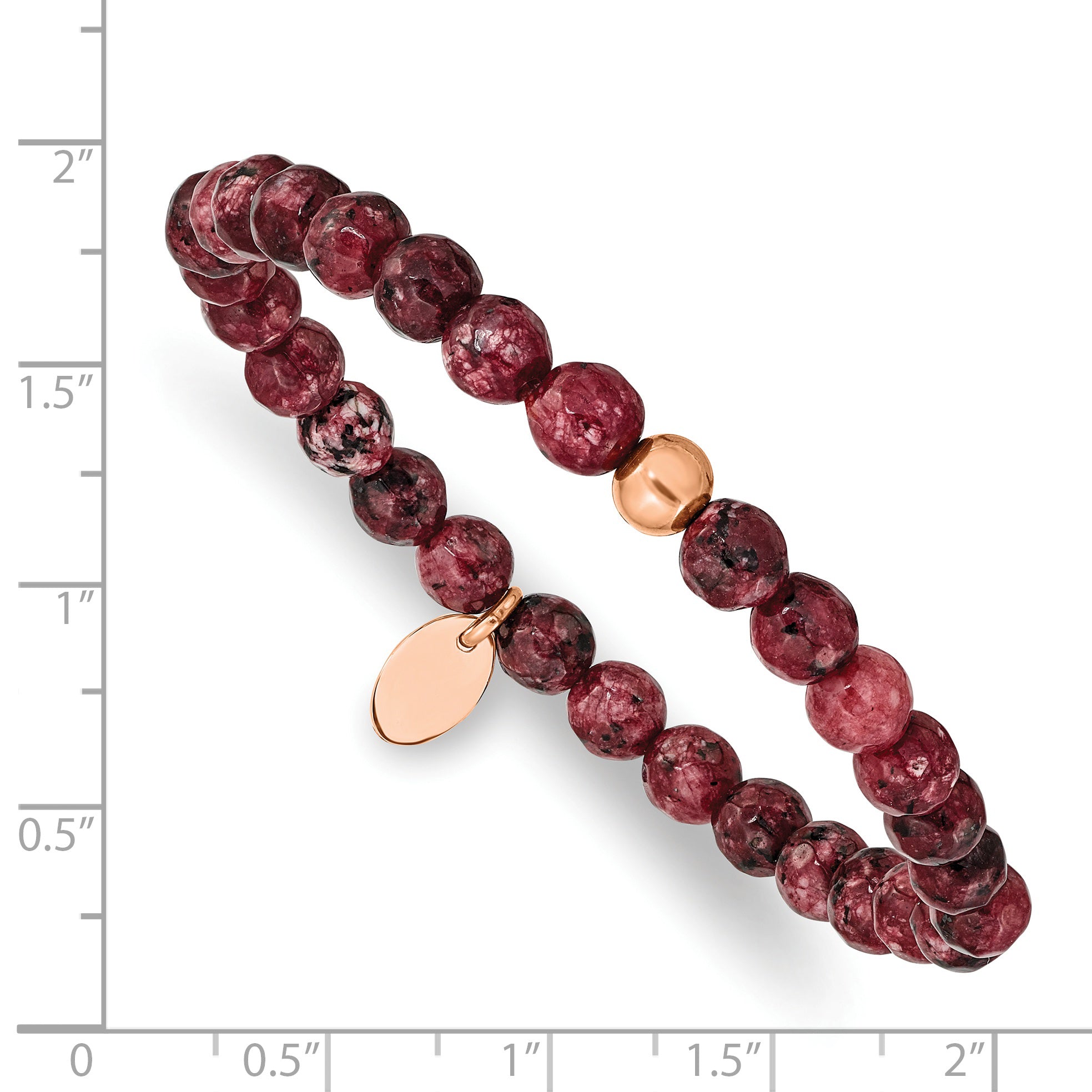 Chisel Stainless Steel Polished Rose IP-plated 6mm Red Jade Beaded Stretch Bracelet