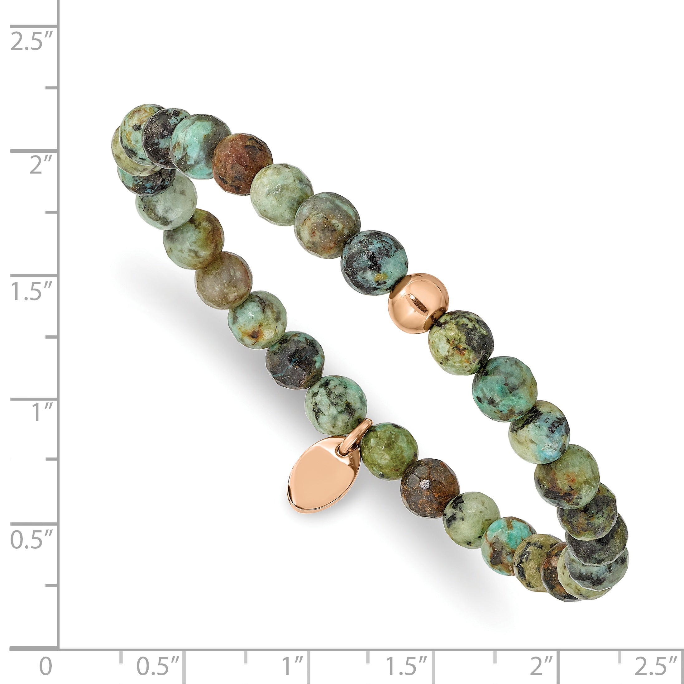 Chisel Stainless Steel Polished Rose IP-plated 6mm African Turquoise Beaded Stretch Bracelet