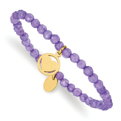 Chisel Stainless Steel Polished Yellow IP-plated Heart 4mm Light Purple Jade Beaded Stretch Bracelet