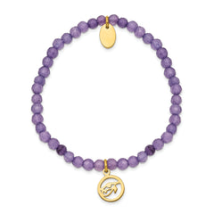 Chisel Stainless Steel Polished Yellow IP-plated Eye of Horus 4mm Purple Jade Beaded Stretch Bracelet