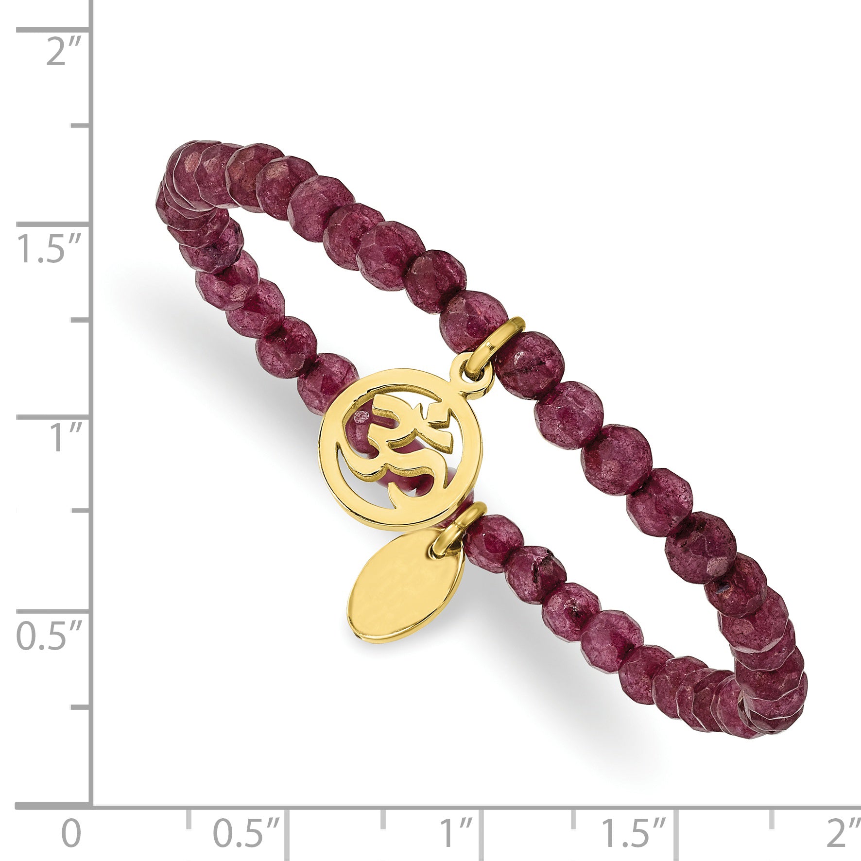 Chisel Stainless Steel Polished Yellow IP-plated OHM 4mm Purple Jade Beaded Stretch Bracelet