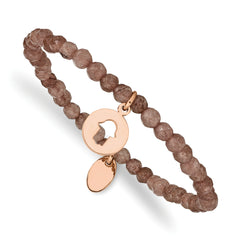 Chisel Stainless Steel Polished Rose IP-plated Hamsa 4mm Brown Jade Beaded Stretch Bracelet