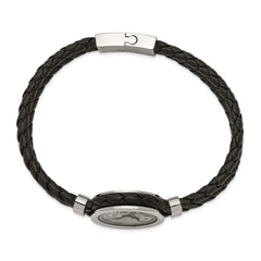 Chisel Stainless Steel Brushed and Polished Yellow IP-palted with CZ Black Braided Leather 8.5 inch Bracelet