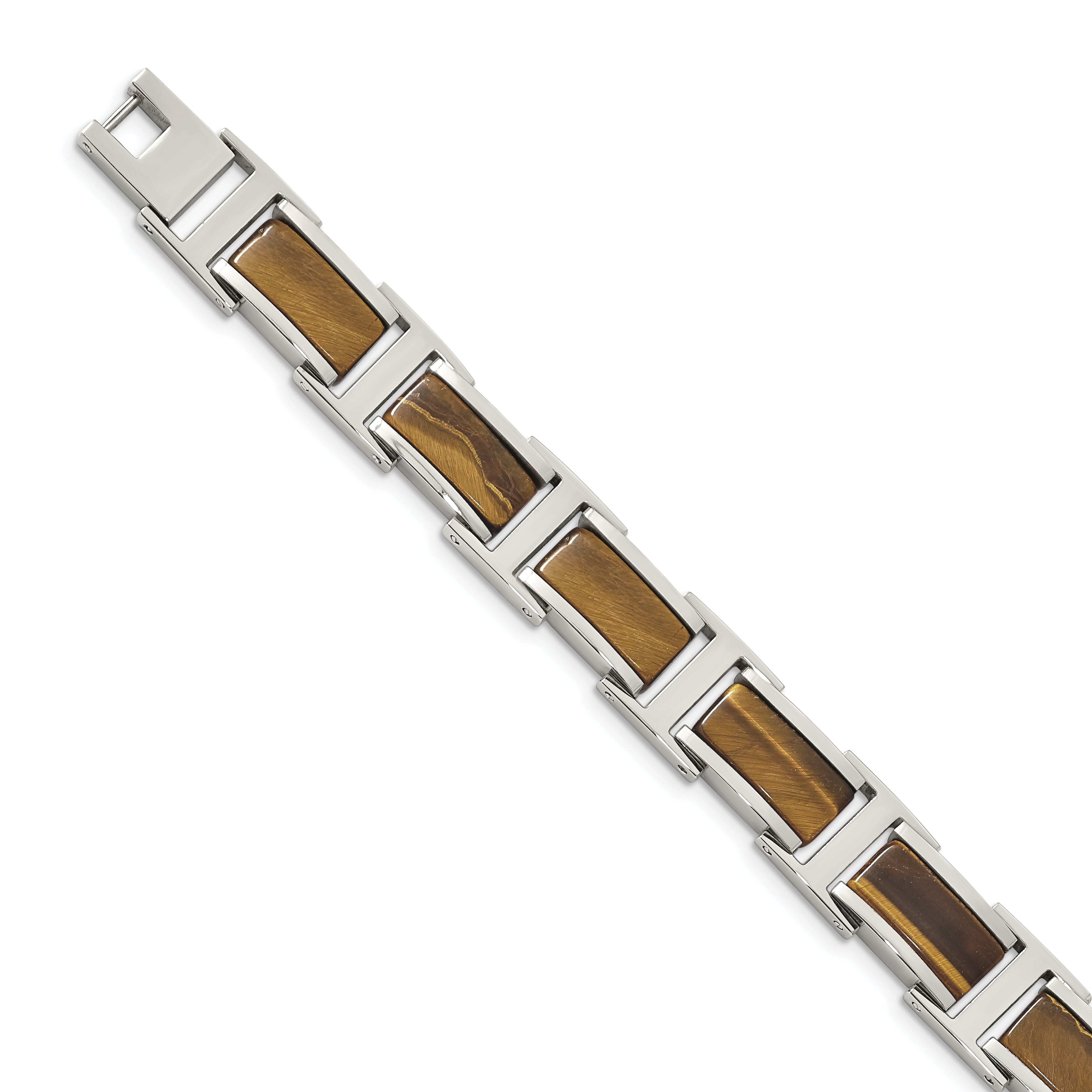 Chsiel Stainless Steel Polished with Tiger's Eye Inlay 8.5 inch Link Bracelet