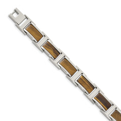 Chsiel Stainless Steel Polished with Tiger's Eye Inlay 8.5 inch Link Bracelet