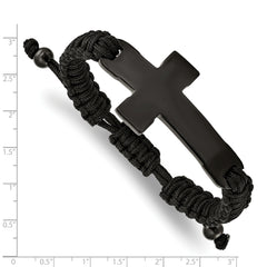 Chisel Stainless Steel Polished Black IP-plated Cross Black Nylon Adjustable Bracelet