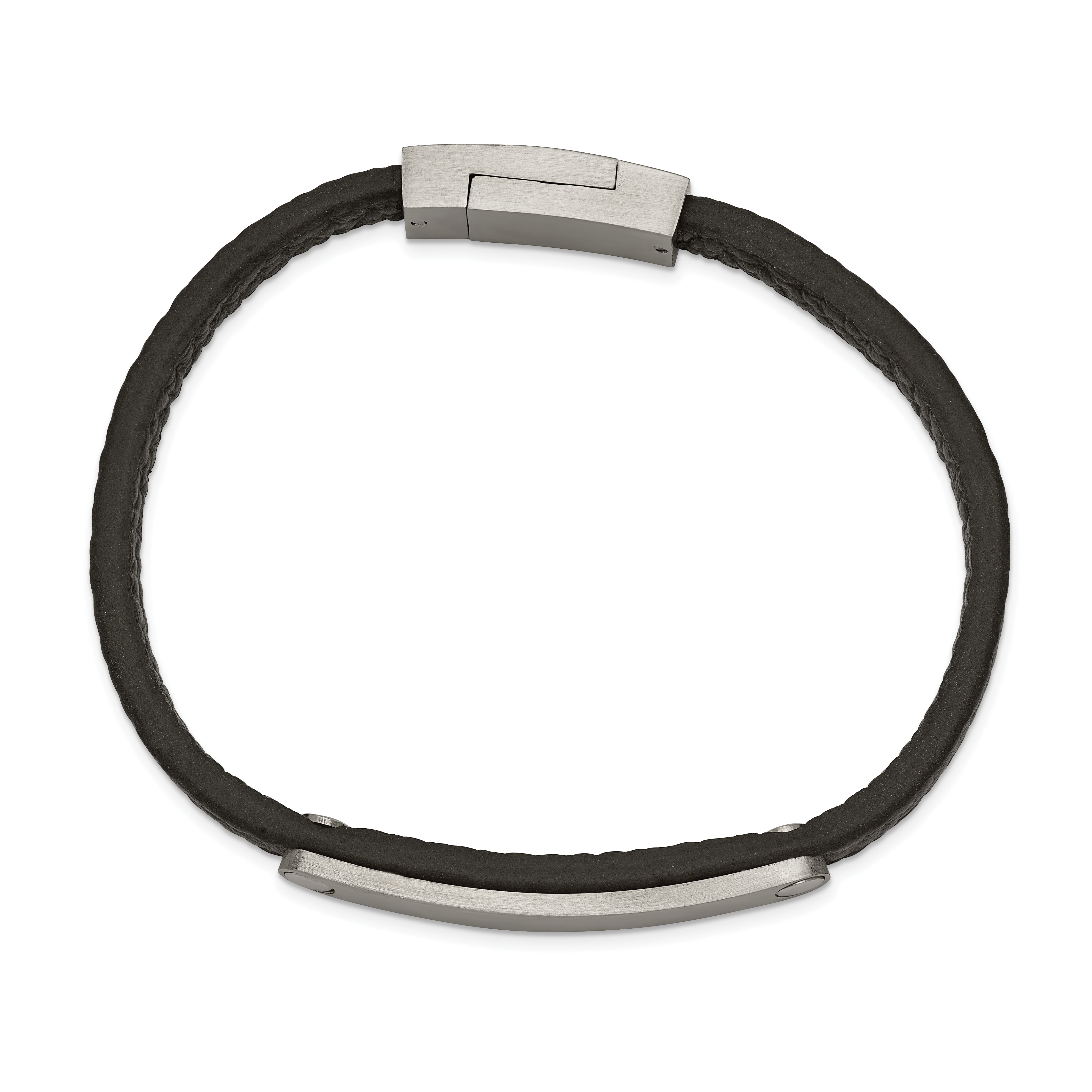 Chisel Stainless Steel Brushed Black Leather 8.25 inch ID Bracelet