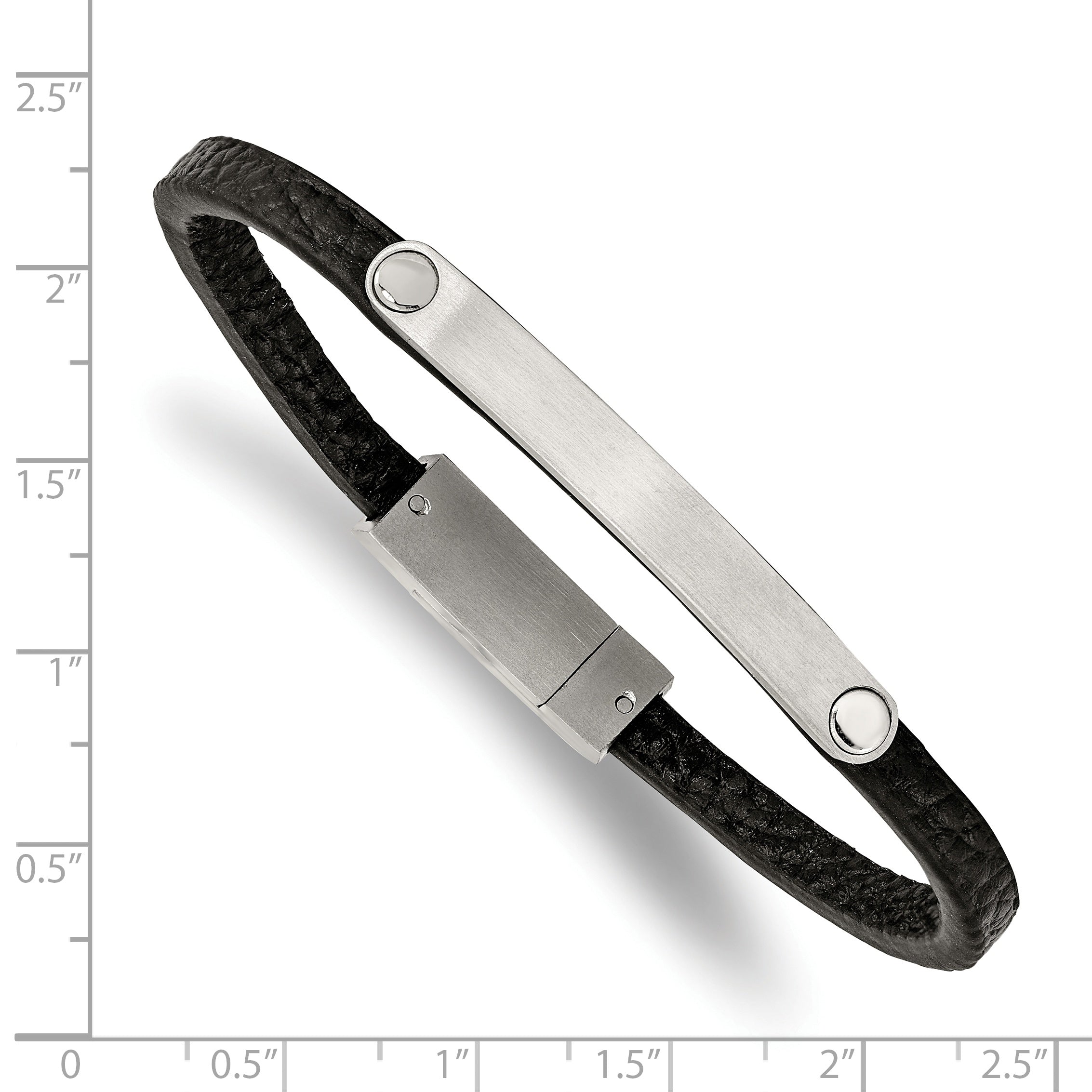 Chisel Stainless Steel Brushed Black Leather 8.25 inch ID Bracelet