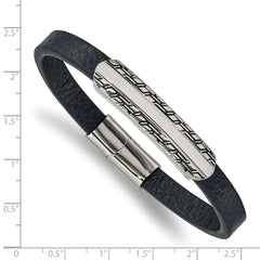 Chisel Stainless Steel Antiqued and Polished Navy Blue Leather 8.25 inch Bracelet