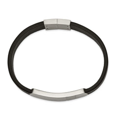 Chisel Stainless Steel Brushed and Polished Black Leather 8.5 inch ID Bracelet