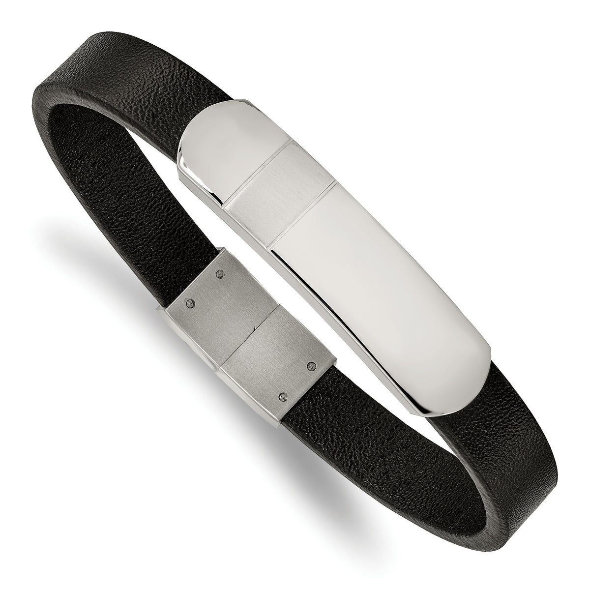 Chisel Stainless Steel Brushed and Polished Black Leather 8.5 inch ID Bracelet