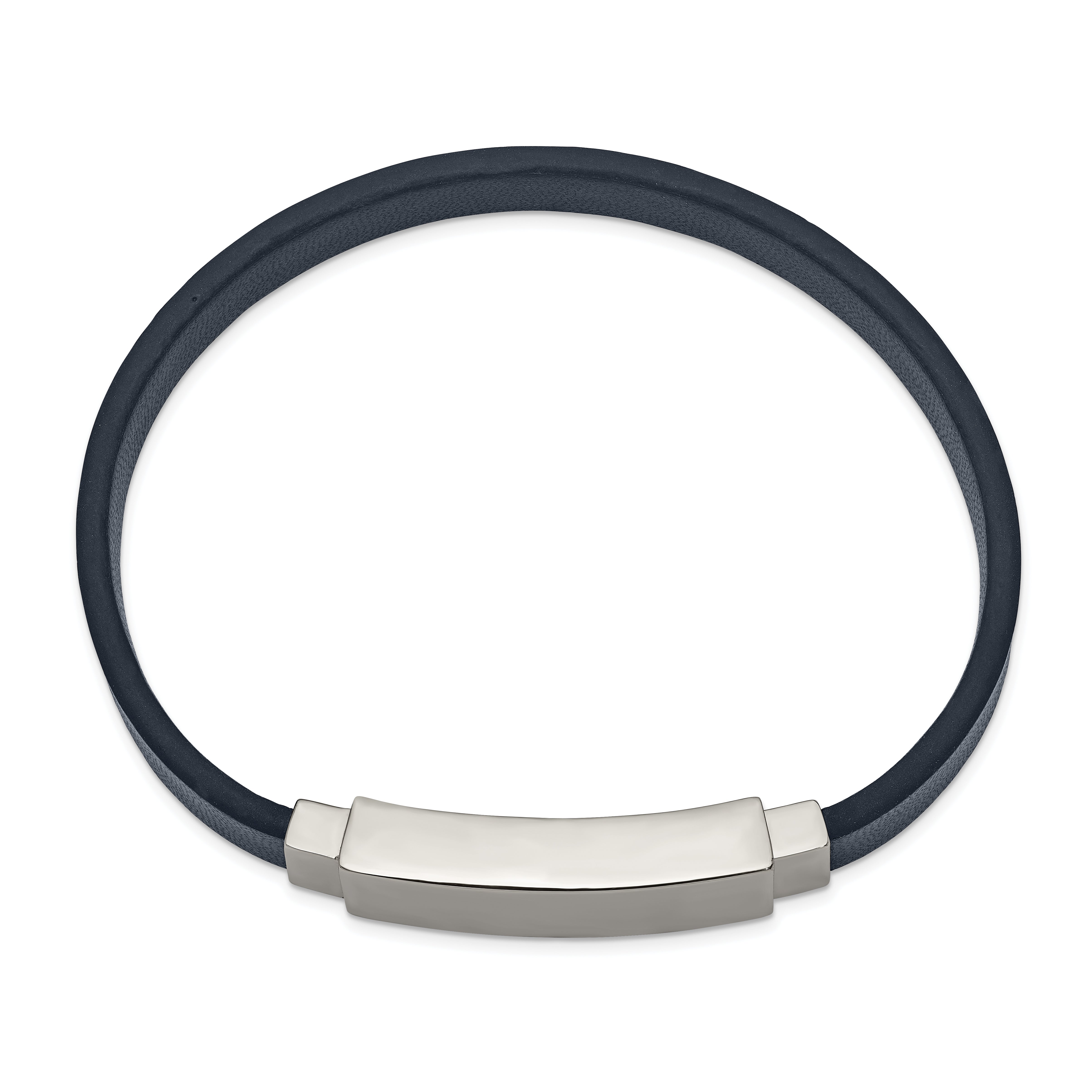 Chisel Stainless Steel Polished Navy Blue Leather 8.5 inch ID Bracelet