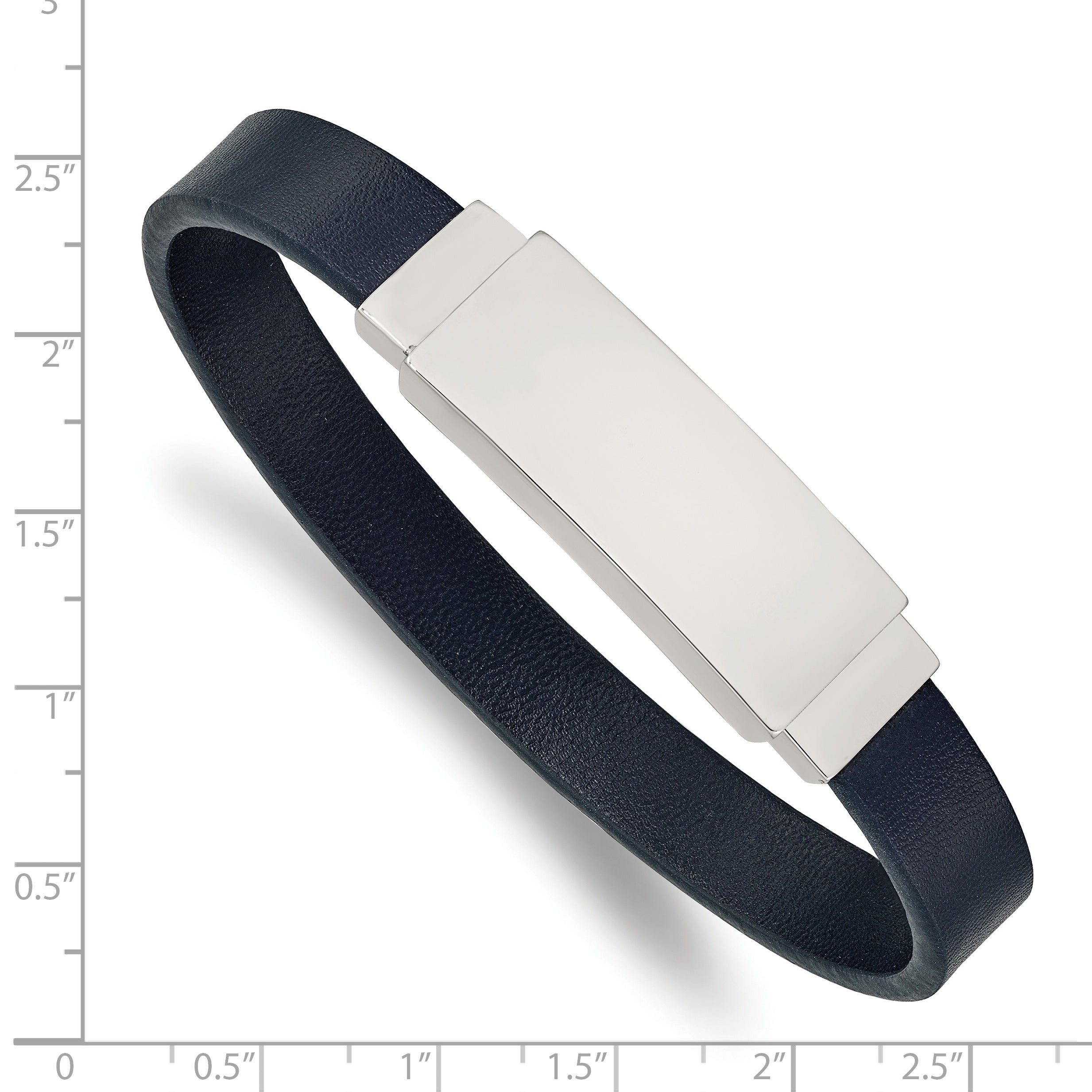 Chisel Stainless Steel Polished Navy Blue Leather 8.5 inch ID Bracelet