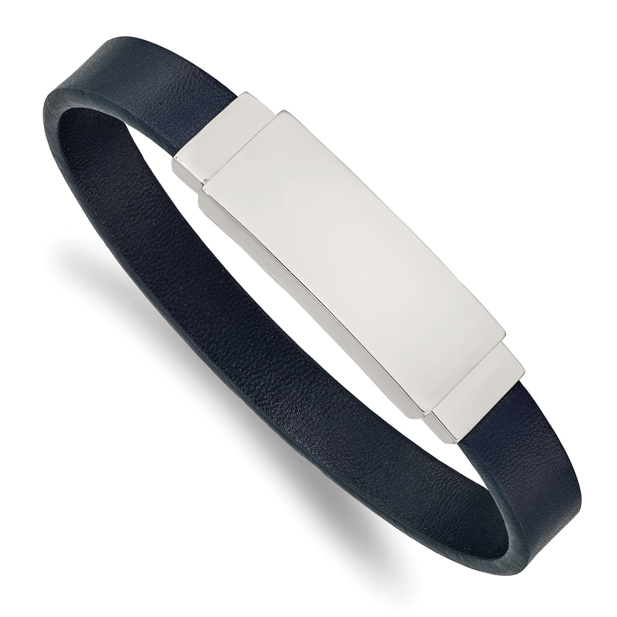 Chisel Stainless Steel Polished Navy Blue Leather 8.5 inch ID Bracelet