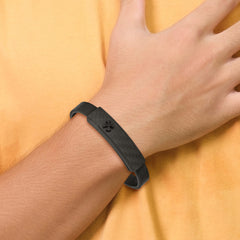 Stainless Steel Brushed Black IP w/Solid Carbon Fiber Leather 8.25in Bracel