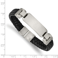 Chisel Stainless Steel Brushed Black Leather 8.5 inch ID Bracelet