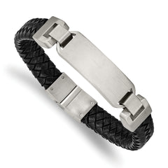 Chisel Stainless Steel Brushed Black Leather 8.5 inch ID Bracelet