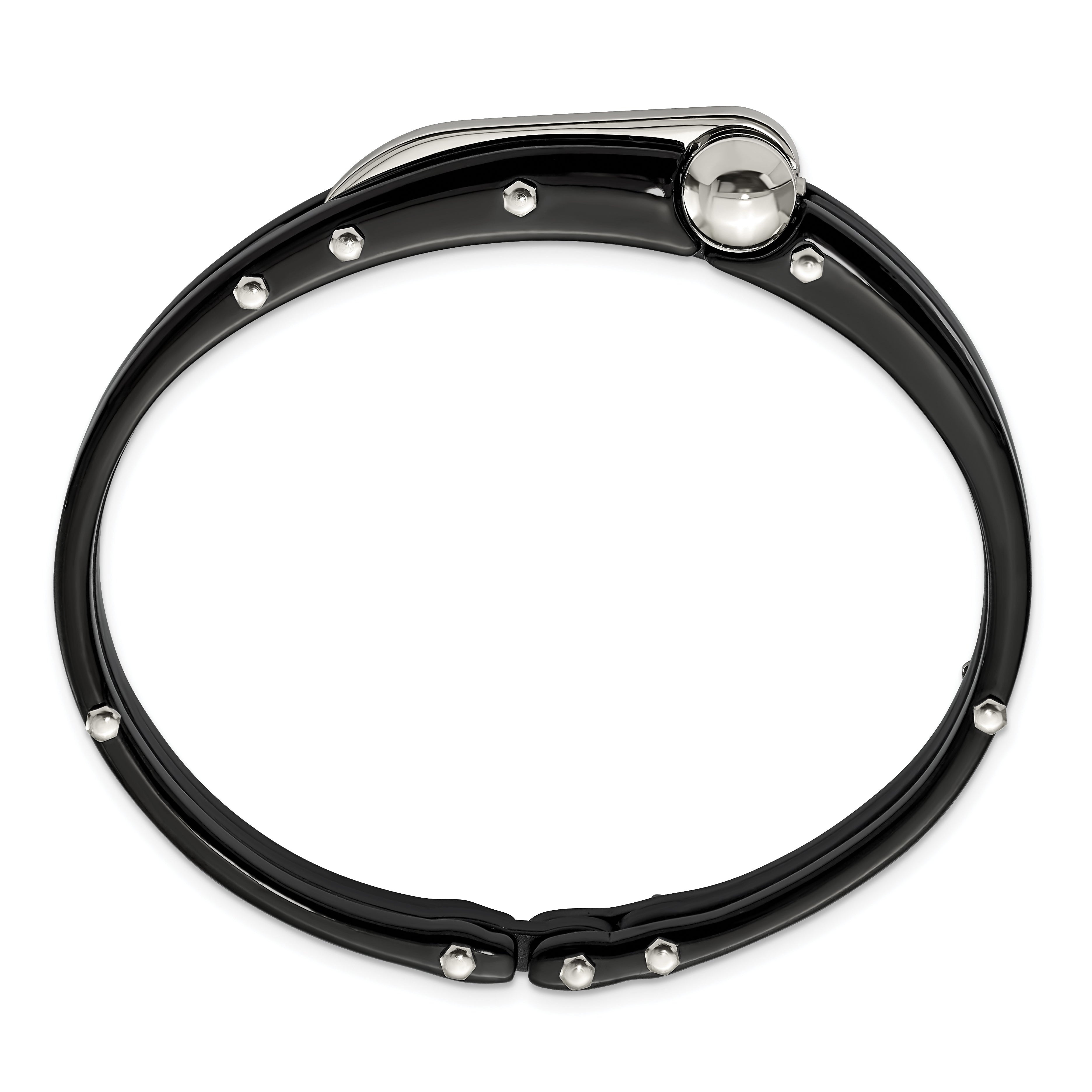 Chisel Stainless Steel Polished Black IP-plated and Black PVC Hinged Bangle